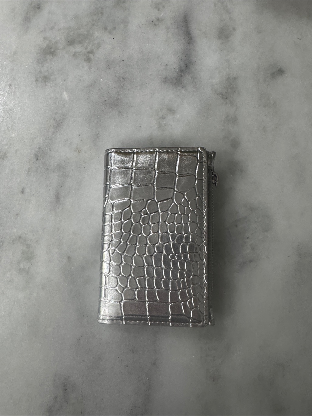 A New Day Metallic Croc-Embossed Card Wallet - Silver